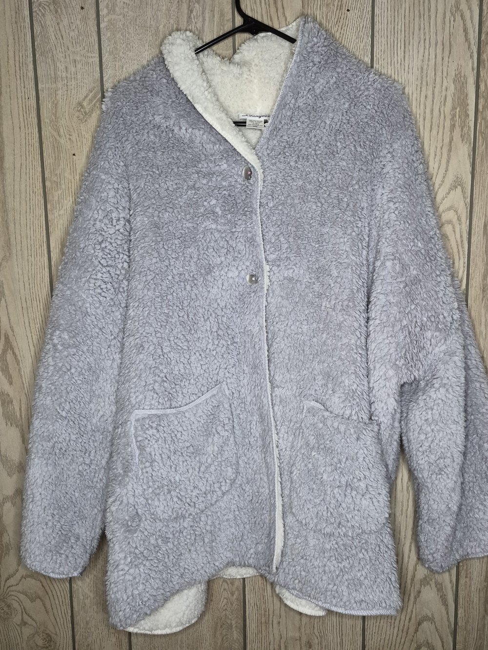 Cozy Reversible Teddy Jacket in Light Gray with Cream Lining